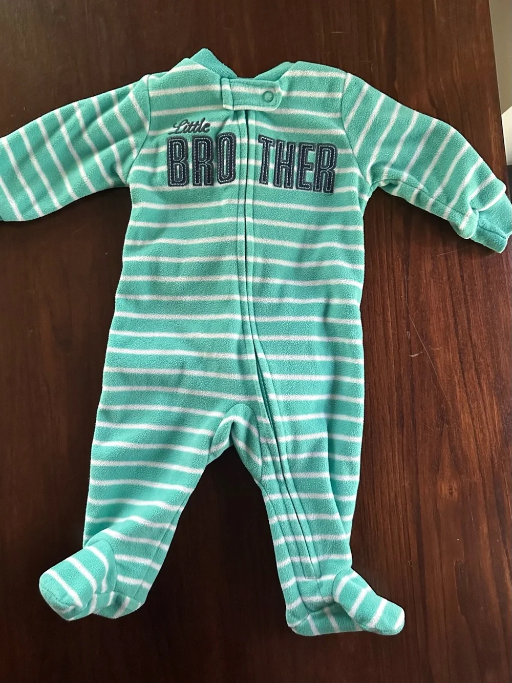 3- Carter's Striped 'Little Brother' Footed Pajamas - Blue, Green, Cream